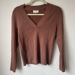 Maeve Metallic Brown V-Neck Shirt